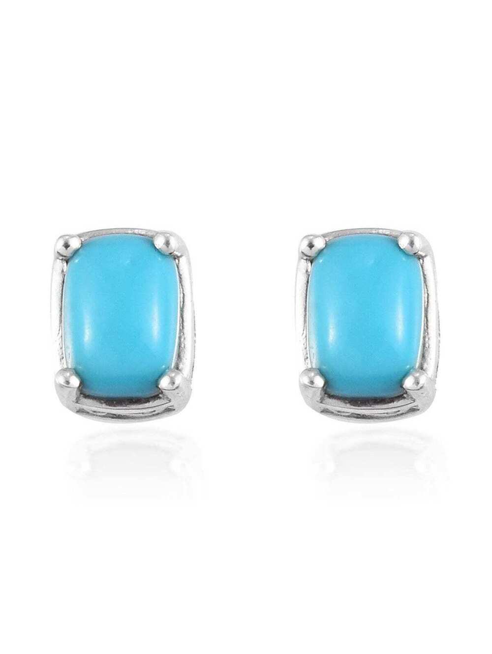 Sleeping Beauty turquoise rectangle cut stud earrings sterling silver